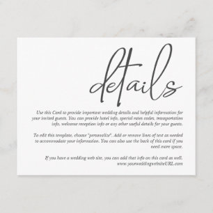 Carte D'accompagnement Informations sur le Mariage de script stylé simple
