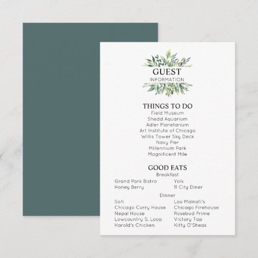 Carte D'accompagnement Informations sur le Mariage de verdure (Devant / Derrière)