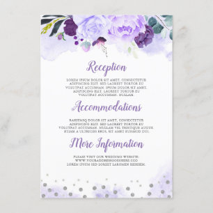 Carte D'accompagnement Informations sur le Mariage floral pourpre Invité