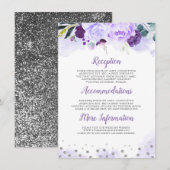 Carte D'accompagnement Informations sur le Mariage floral pourpre Invité (Devant / Derrière)