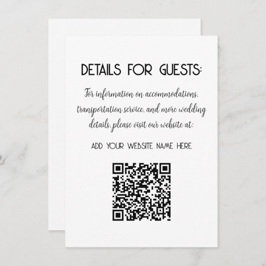 Carte D'accompagnement Informations sur le mariage Invités Code QR Élégan (Devant / Derrière)