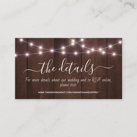 Carte D'accompagnement Informations sur le Mariage Rustic String Lights (Devant)