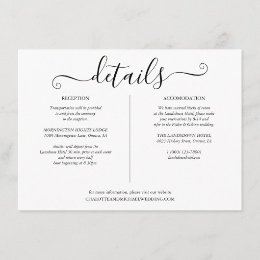 Carte D'accompagnement Informations sur les détails du mariage en script (Devant)