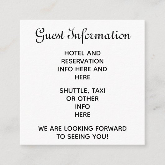 Carte D'accompagnement Informations sur les réservations des invités de m (Devant)