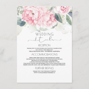 Carte D'accompagnement Informations vintages sur le Mariage de fleurs ros