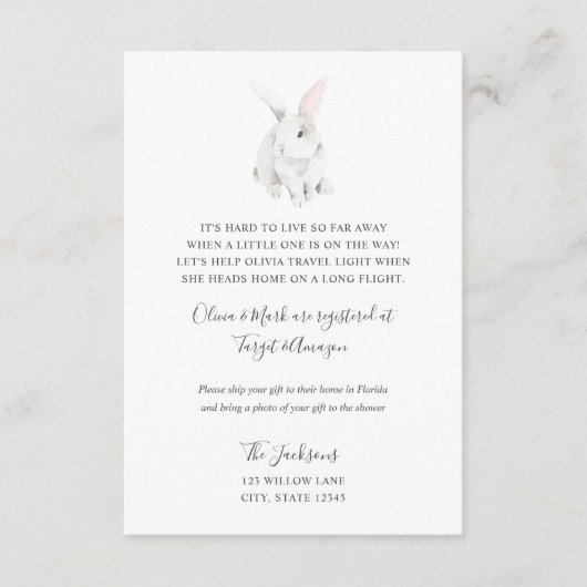 Carte D'accompagnement Infos de baby shower longue distance Bunny (Devant)