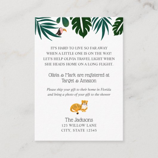 Carte D'accompagnement Infos de baby shower longue distance Jungle (Devant)
