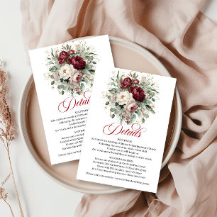 Carte D'accompagnement Infos sur le mariage Glam Marsala Floral Eucalyptu
