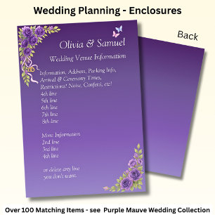 Carte D'accompagnement Infos sur le site mariage - Fleurs mauves violette