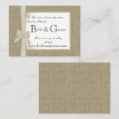 Carte D'accompagnement Infos Web du Mariage Burlap et Bow (Devant / Derrière)