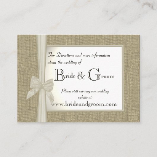 Carte D'accompagnement Infos Web du Mariage Burlap et Bow (Devant)