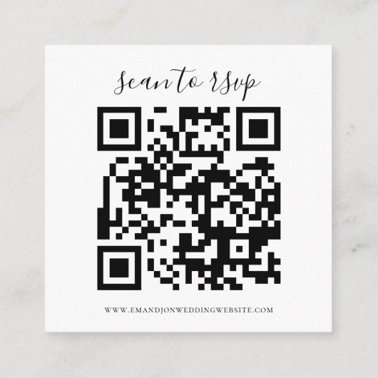 Carte D'accompagnement Initiales Script QR Code Mariage noir blanc RSVP E (Dos)
