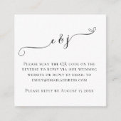 Carte D'accompagnement Initiales Script QR Code Mariage noir blanc RSVP E (Devant)