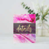 Carte D'accompagnement Inky Splash Pink Marble et feuille d'or Détails (Debout devant)