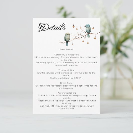 Carte D'accompagnement Inséparables rustiques de bois Mariage romantique (Debout devant)