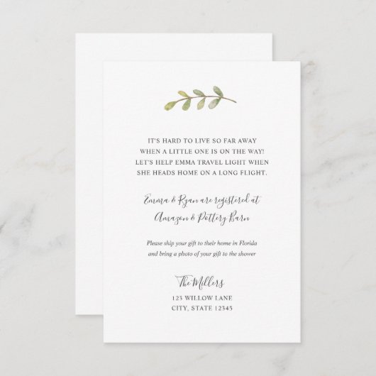 Carte D'accompagnement Insertion de baby shower longue distance (Devant / Derrière)