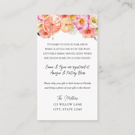 Carte D'accompagnement Insertion de baby shower longue distance (Devant)