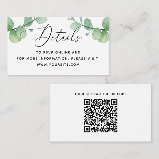 Carte D'accompagnement Insertion de Mariage Eucalyptus | Détails sur la v (Devant / Derrière)