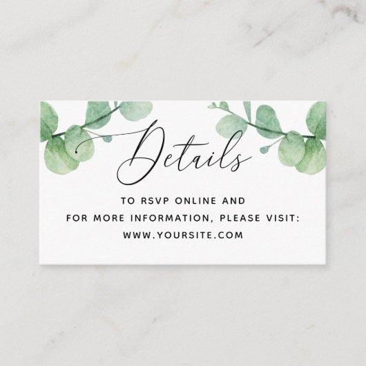 Carte D'accompagnement Insertion de Mariage Eucalyptus | Détails sur la v (Devant)