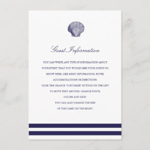 Carte D'accompagnement Insertion nautique de mariage de coquillage de