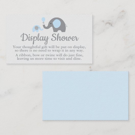 Carte D'accompagnement Insertions de douche d'affichage éléphant en bleu  (Devant / Derrière)