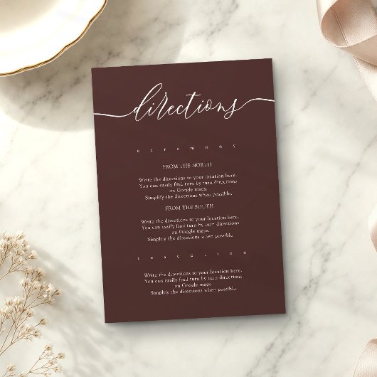 Carte D'accompagnement Instructions de mariage simples marron chocolat