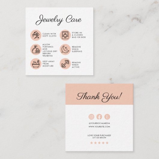 Carte D'accompagnement Instructions de soin de bijoux pour entreprise Mer (Devant / Derrière)