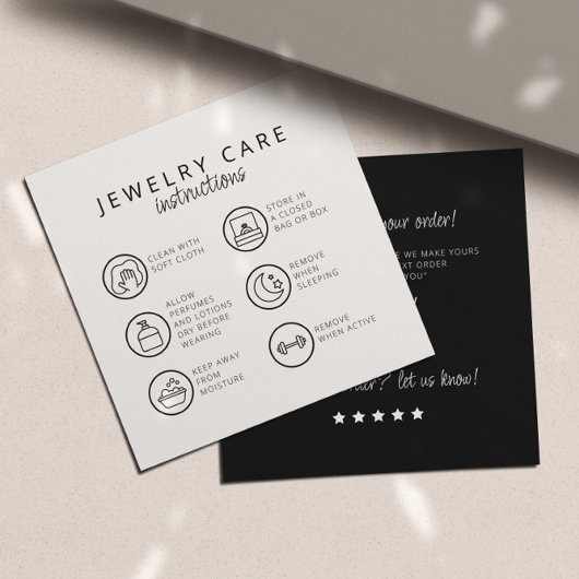 Carte D'accompagnement Instructions pour la bijouterie Merci noir neutre