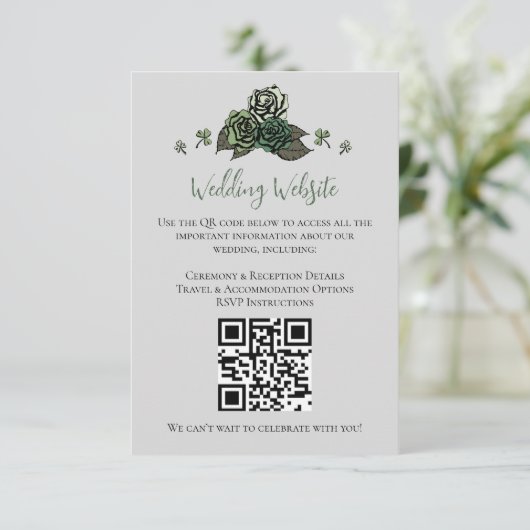 Carte D'accompagnement Irish Green Floral Skuls Site Mariage QR Code (Debout devant)