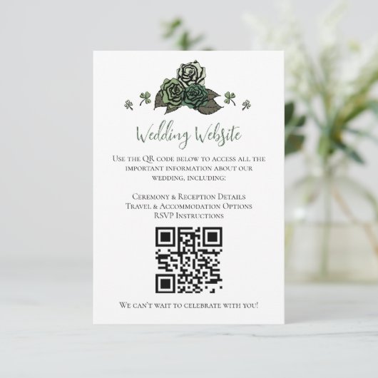 Carte D'accompagnement Irish Green Floral Skuls Site Mariage QR Code (Debout devant)