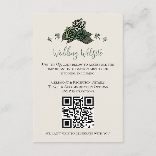Carte D'accompagnement Irish Green Floral Skuls Site Mariage QR Code (Devant)