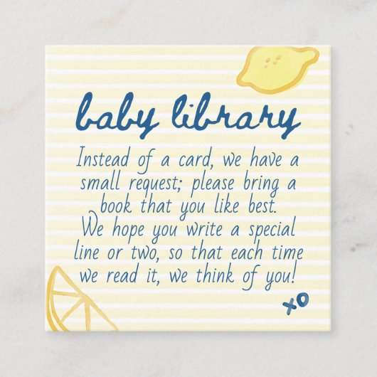 Carte D'accompagnement Italian Citrus Yellow Gingham Baby Library (Devant)