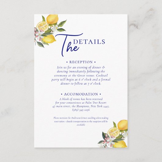 Carte D'accompagnement Italian Mediterranean Tile & Lemon Wedding (Devant)