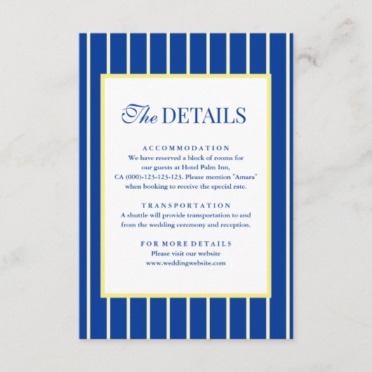Carte D'accompagnement Italian Striped Blue & Yellow Wedding Details (Devant)