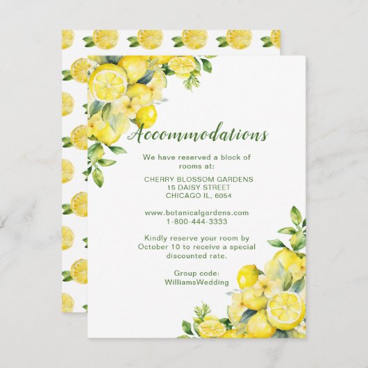 Carte D'accompagnement Italien Lemon Greenery Mariage Logement (Devant / Derrière)