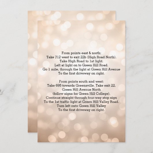 Carte D'accompagnement Itinéraire de mariage Lumières scintillantes en cu (Devant / Derrière)