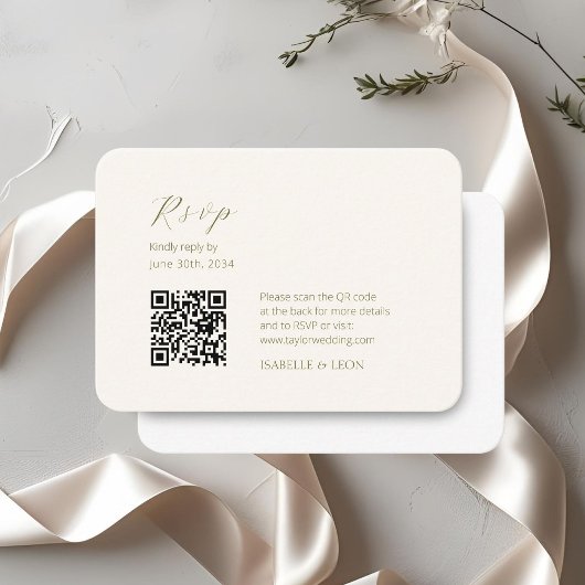 Carte D'accompagnement ivoire et blanc | Mariage de code QR simple Chic