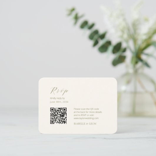 Carte D'accompagnement ivoire et olive | Mariage de code QR simple Chic (Debout devant)