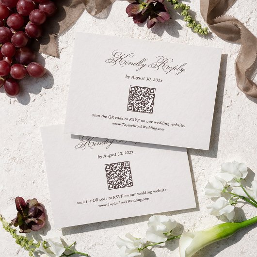 Carte D'accompagnement Ivory and Brown Wedding RSVP Card Qr Code
