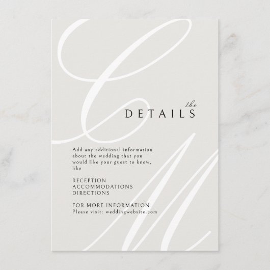 Carte D'accompagnement Ivory Classic Elegant calligraphie monogramme déta (Devant)