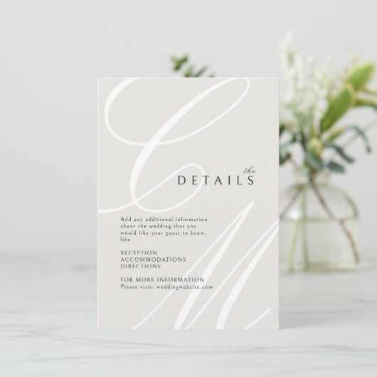 Carte D'accompagnement Ivory Classic Elegant calligraphie monogramme déta (Debout devant)