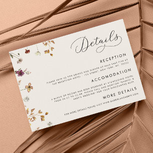 Carte D'accompagnement Ivory Cream Boho Fall Fleur sauvage Détails Mariag
