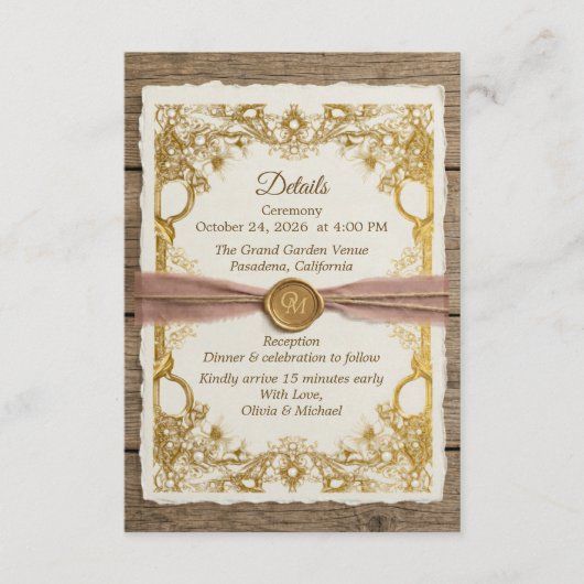 Carte D'accompagnement Ivory Gold Boho Floral Élégant Rustique Script (Devant)