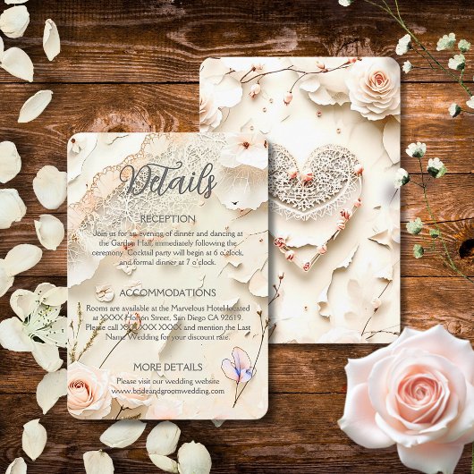 Carte D'accompagnement Ivory Lace Floral Romantic Spring Garden Wedding