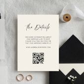 Carte D'accompagnement Ivory Modern Script QR Code Simple Détails Mariage