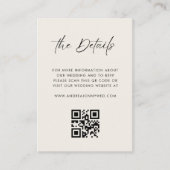 Carte D'accompagnement Ivory Modern Script QR Code Simple Détails Mariage (Devant)