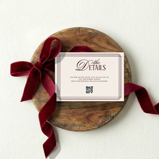 Carte D'accompagnement Ivory Red Old Money Wedding Details QR code