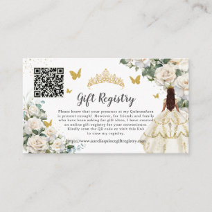 Carte D'accompagnement Ivory White Floral Gold Quinceañera Cadeau Registr