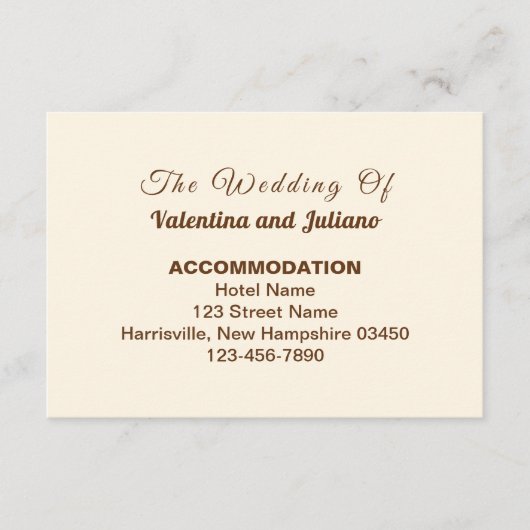 Carte D'accompagnement Ivory with Brown Typography Wedding Accommodation (Devant)