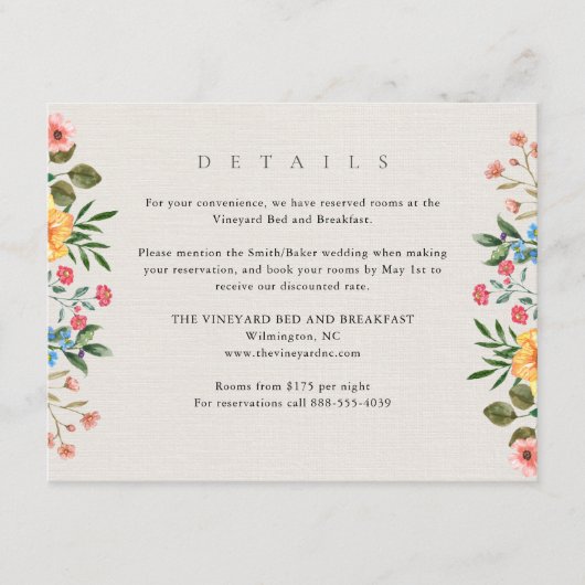 Carte D'accompagnement Jardin botanique fleur sauvage Détails du mariage (Devant)